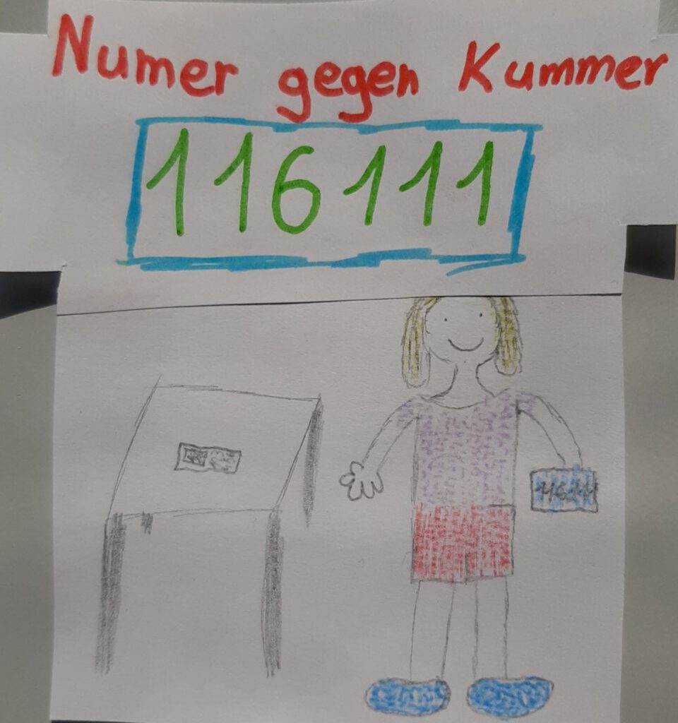 Zeichnung eines Kindes mit der Nummer gegen Kummer 116111